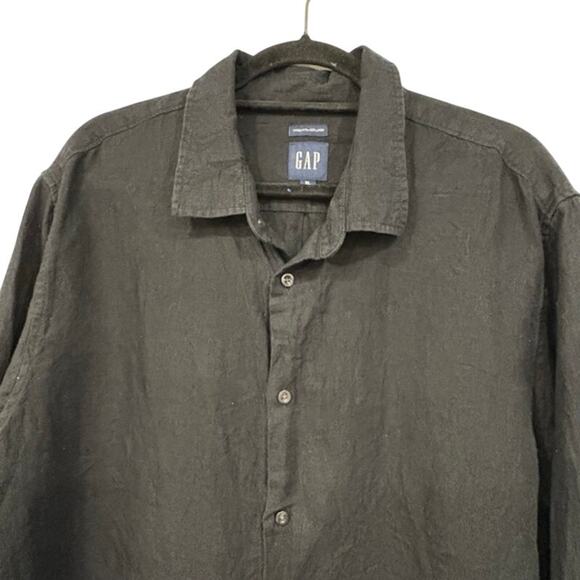 Gap Mens Long Sleeve Button Up Linen Shirt Size XL Black RECENT Spring 2024 - Picture 2 of 9